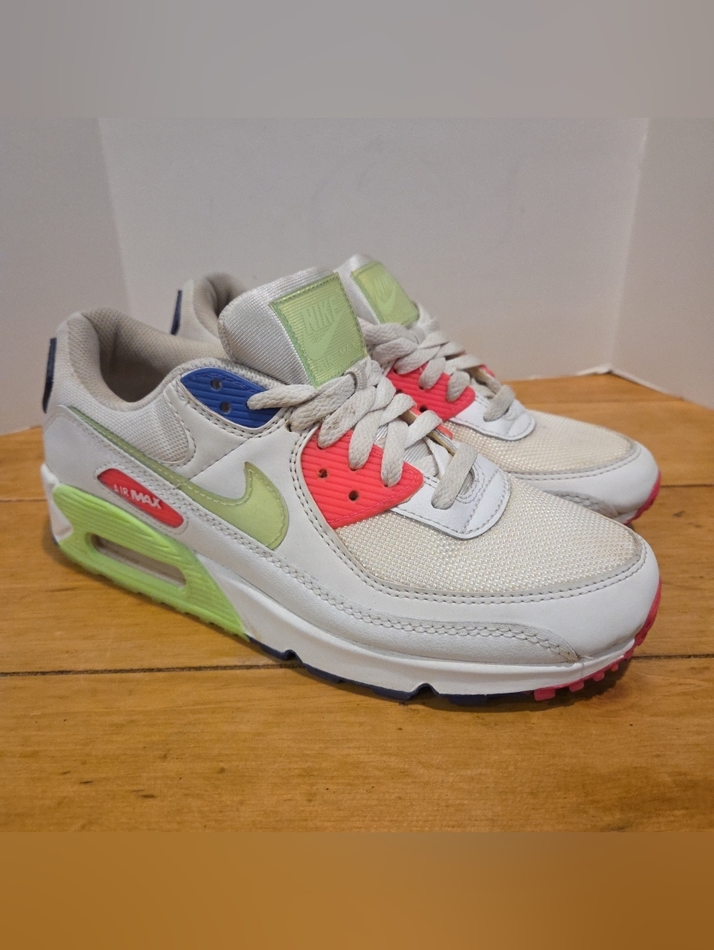 Nike Air Max 90 White Indigo Burst Volt Bright Neon DH0250-100 | Women's Size 8